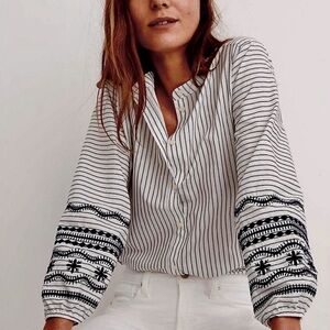 MADEWELL Striped embroidered shirt SZ M LIKE NEW